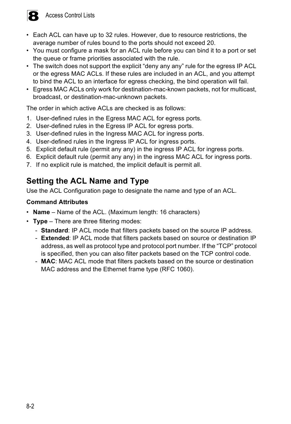 Setting the acl name and type | Edge Products ES3528-WDM User Manual | Page 130 / 556