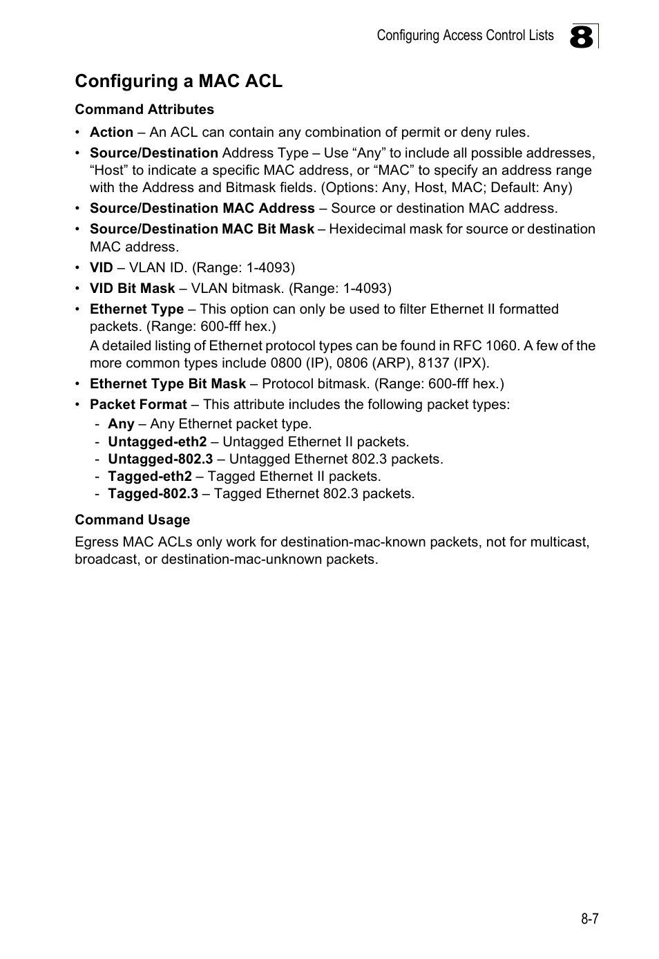 Configuring a mac acl | Edge Products ES3528-WDM User Manual | Page 135 / 556