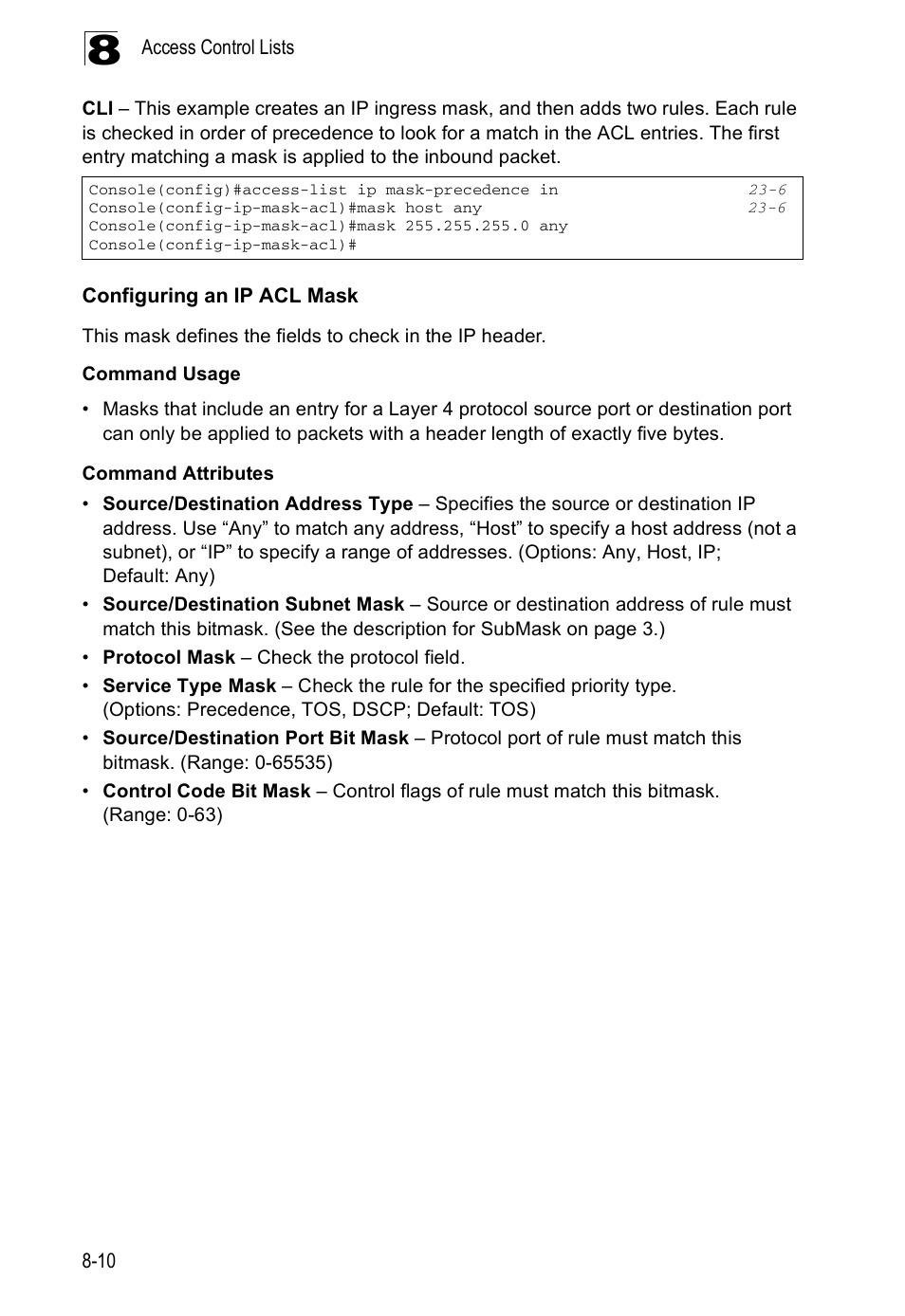 Configuring an ip acl mask | Edge Products ES3528-WDM User Manual | Page 138 / 556