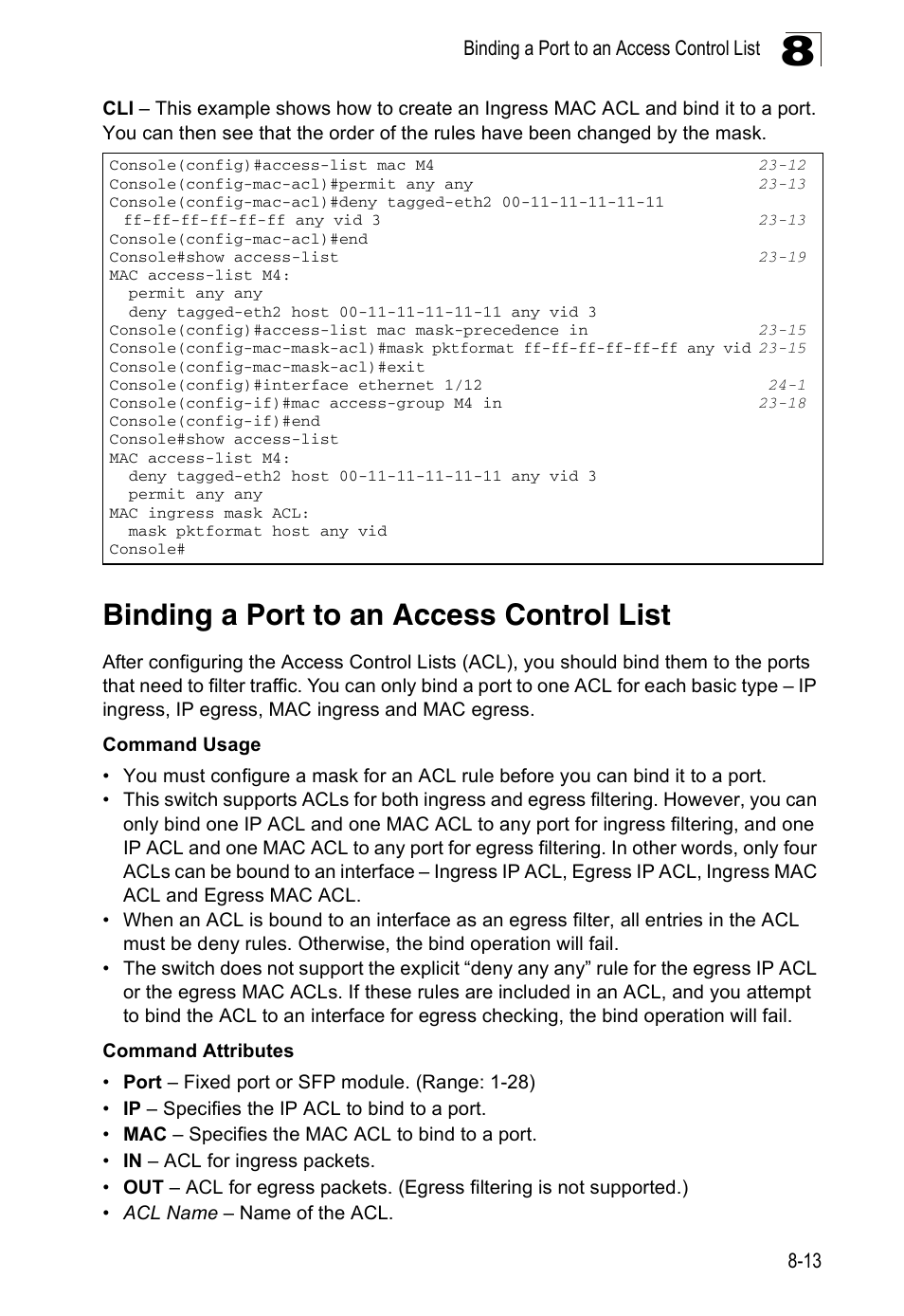 Binding a port to an access control list | Edge Products ES3528-WDM User Manual | Page 141 / 556