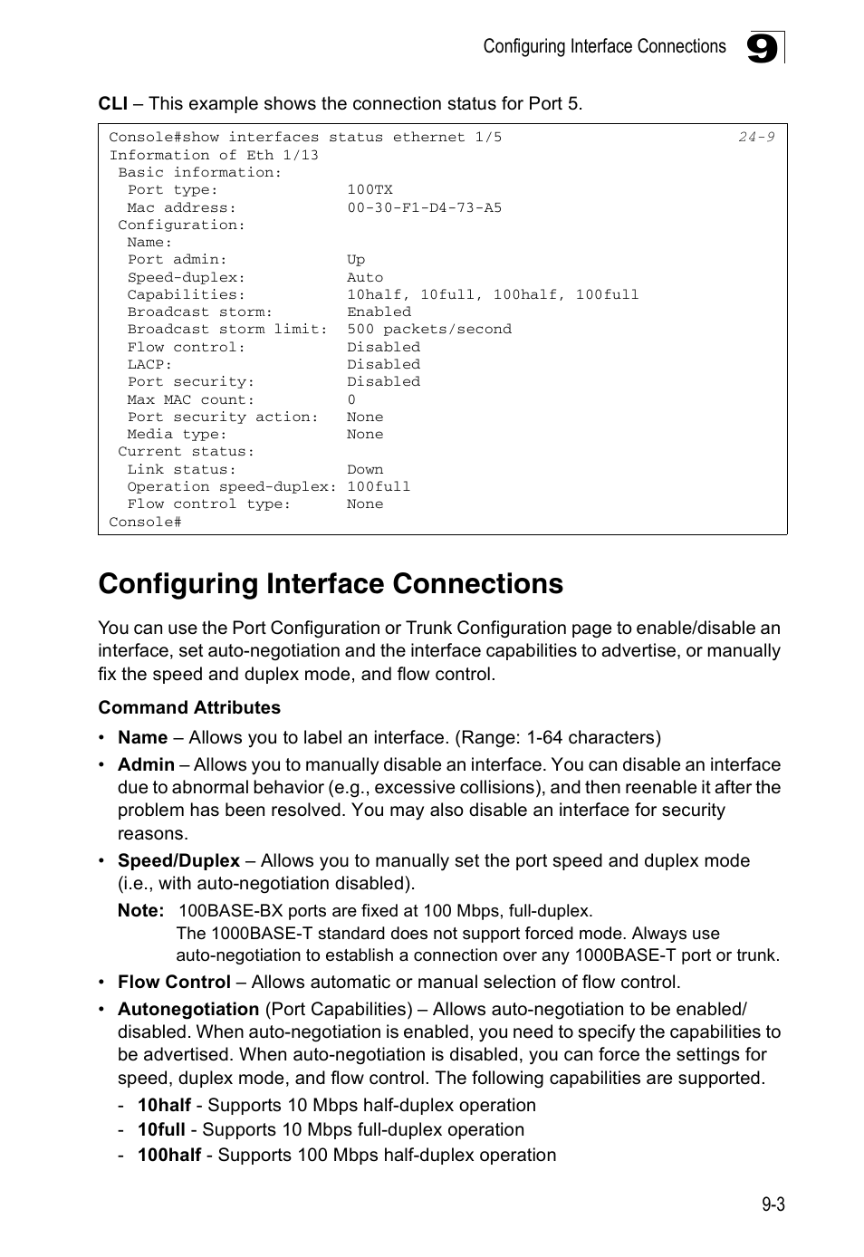 Configuring interface connections | Edge Products ES3528-WDM User Manual | Page 145 / 556