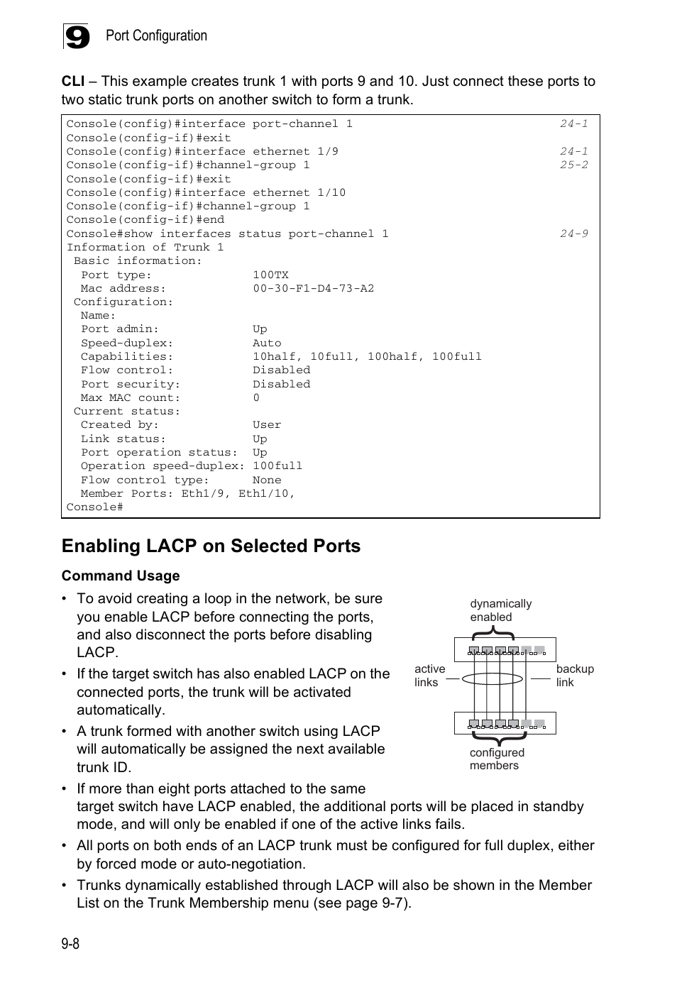 Enabling lacp on selected ports, D 9-8) | Edge Products ES3528-WDM User Manual | Page 150 / 556