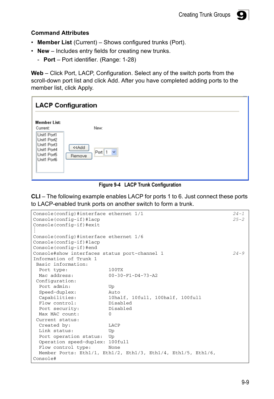 Figure 9-4, Lacp trunk configuration | Edge Products ES3528-WDM User Manual | Page 151 / 556