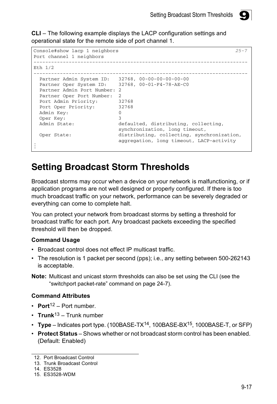 Setting broadcast storm thresholds | Edge Products ES3528-WDM User Manual | Page 159 / 556