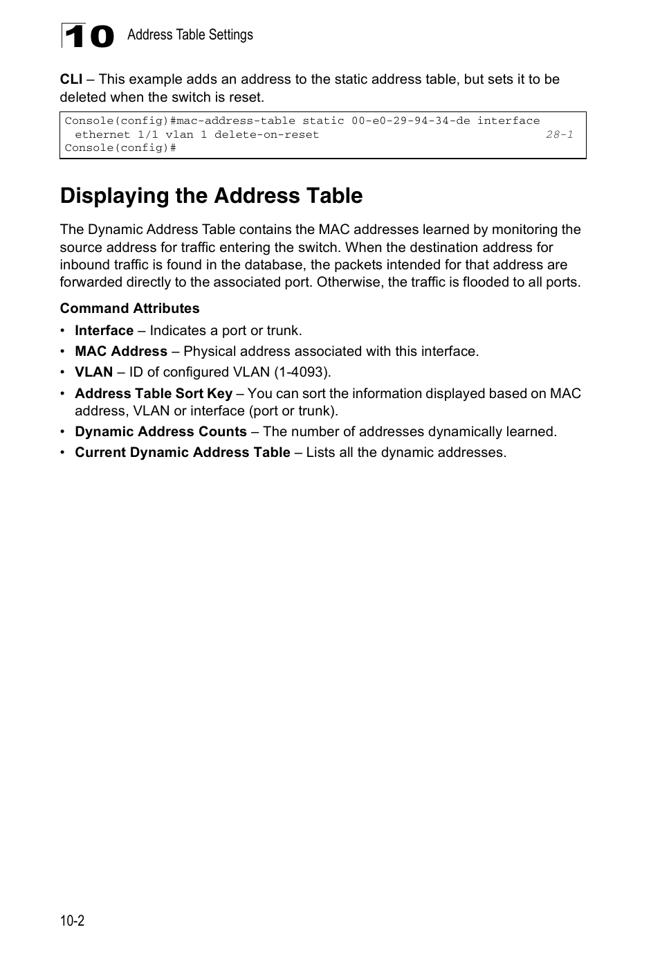 Displaying the address table | Edge Products ES3528-WDM User Manual | Page 170 / 556