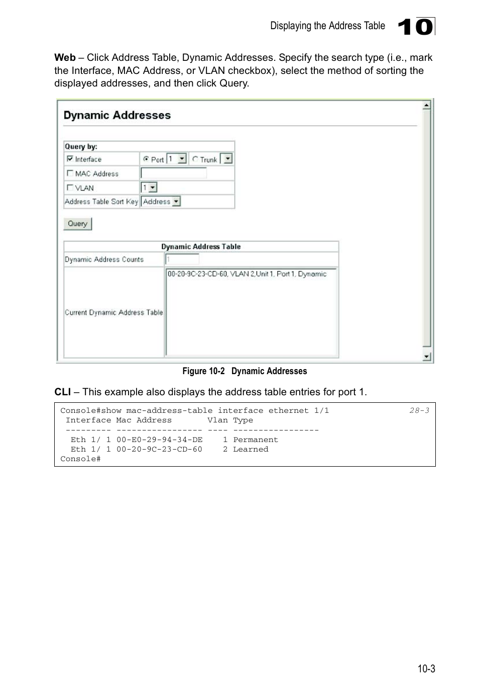 Figure 10-2, Dynamic addresses | Edge Products ES3528-WDM User Manual | Page 171 / 556