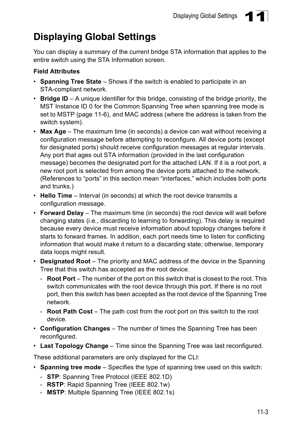 Displaying global settings | Edge Products ES3528-WDM User Manual | Page 175 / 556