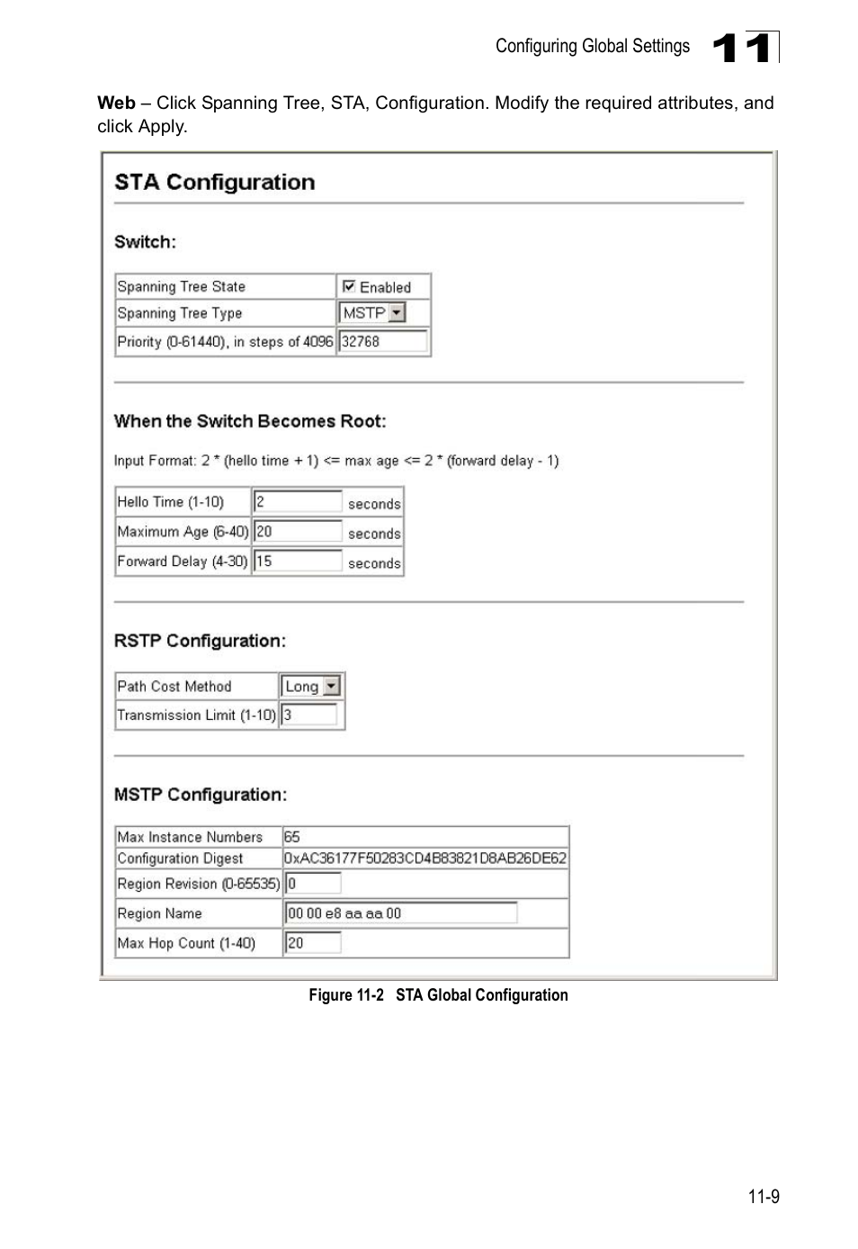 Figure 11-2, Sta global configuration | Edge Products ES3528-WDM User Manual | Page 181 / 556