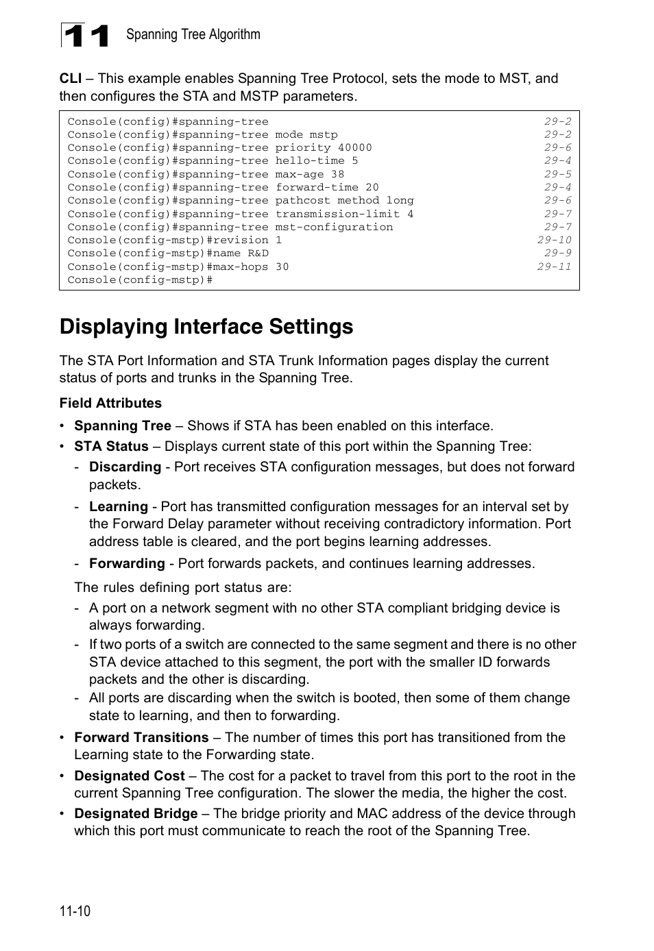 Displaying interface settings | Edge Products ES3528-WDM User Manual | Page 182 / 556