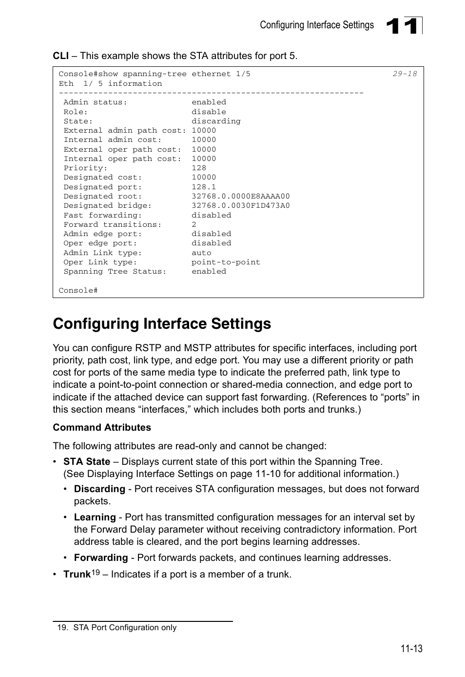 Configuring interface settings | Edge Products ES3528-WDM User Manual | Page 185 / 556