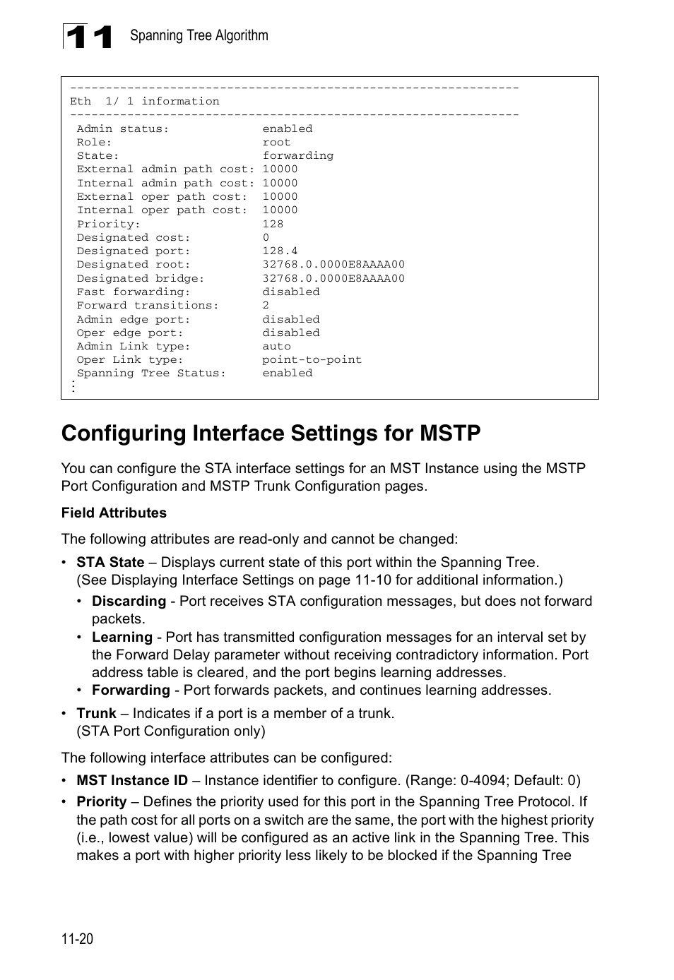 Configuring interface settings for mstp | Edge Products ES3528-WDM User Manual | Page 192 / 556