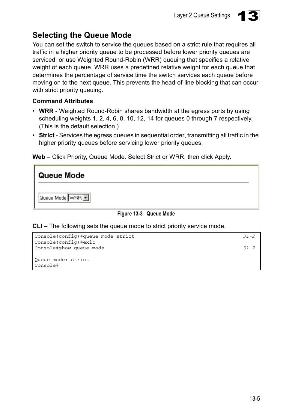 Selecting the queue mode, Figure 13-3, Queue mode | Edge Products ES3528-WDM User Manual | Page 221 / 556