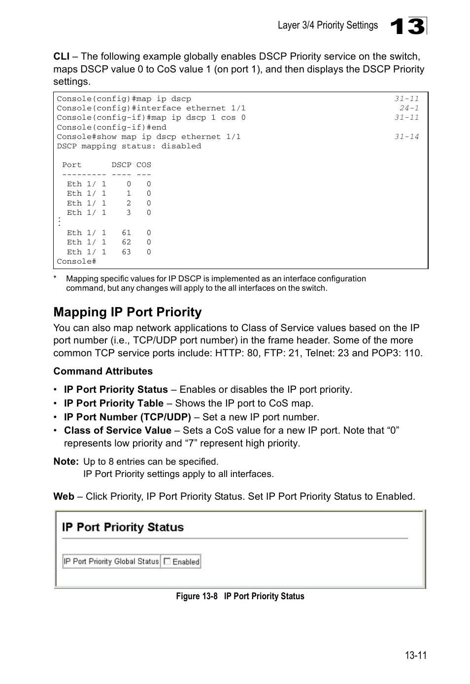 Mapping ip port priority, Figure 13-8, Ip port priority status | Edge Products ES3528-WDM User Manual | Page 227 / 556
