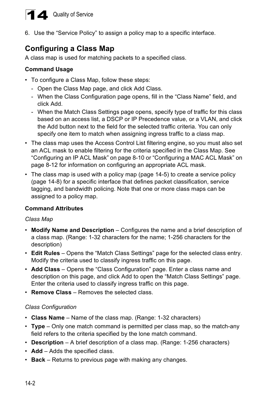 Configuring a class map | Edge Products ES3528-WDM User Manual | Page 230 / 556