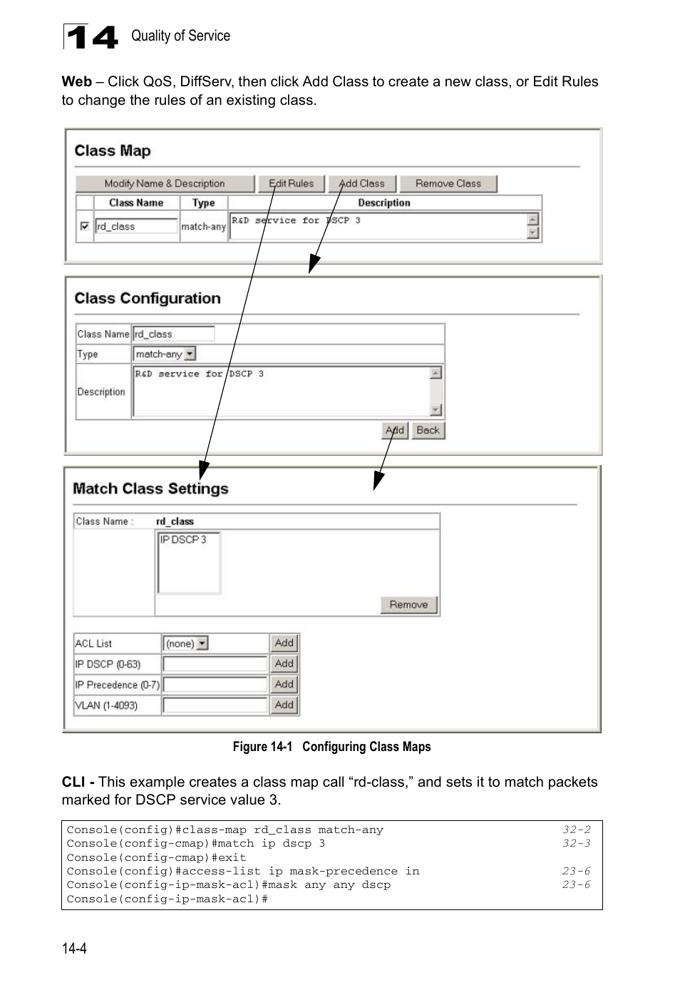 Figure 14-1, Configuring class maps | Edge Products ES3528-WDM User Manual | Page 232 / 556