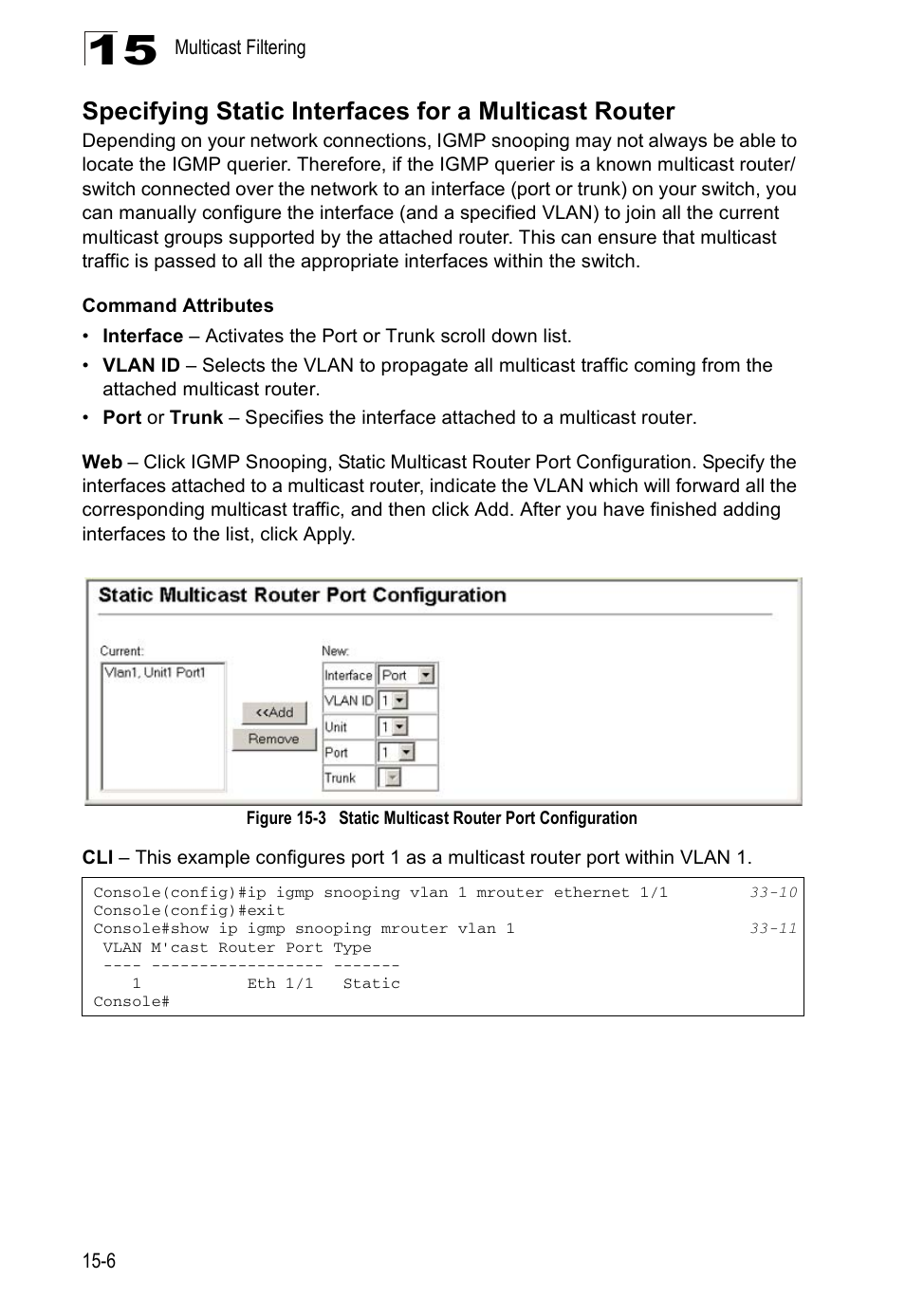 Figure 15-3, Static multicast router port configuration | Edge Products ES3528-WDM User Manual | Page 242 / 556