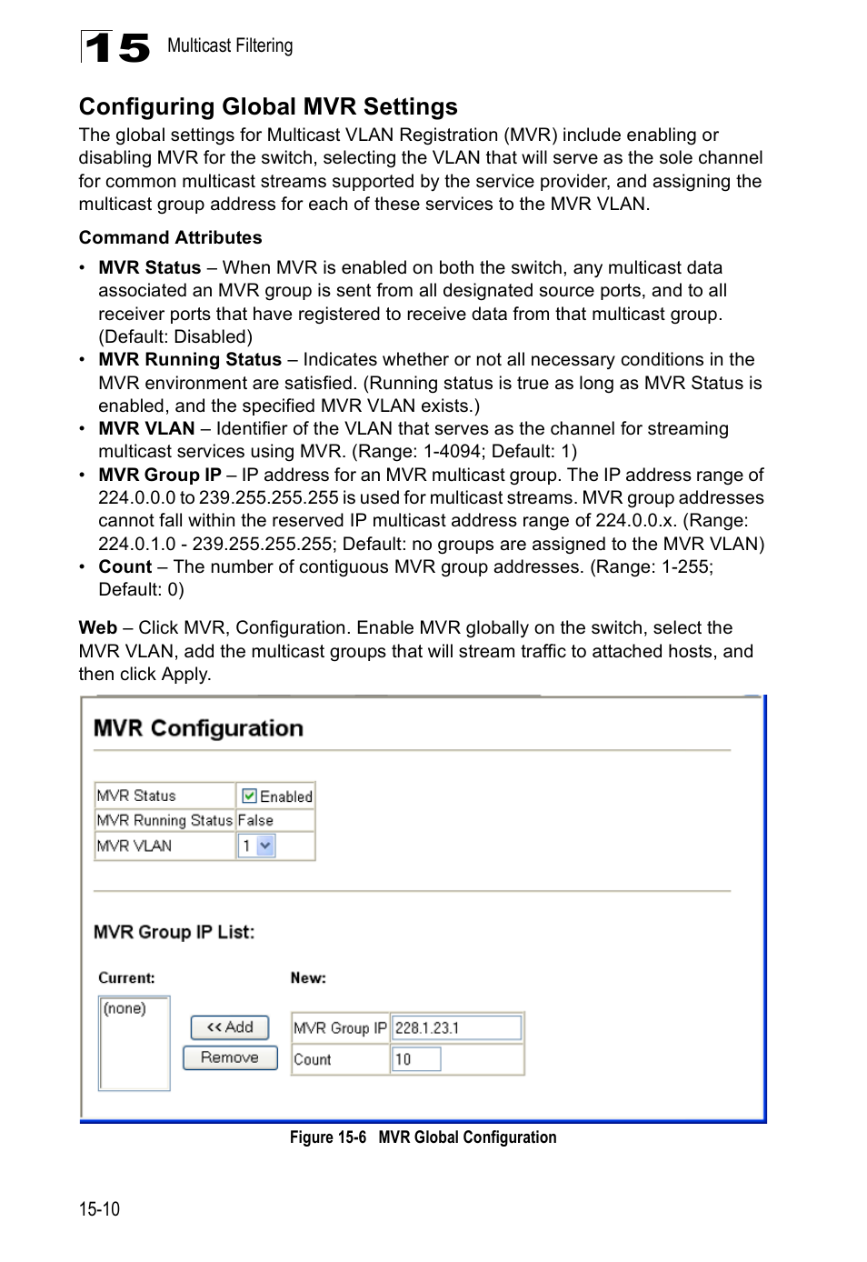 Configuring global mvr settings, Figure 15-6, Mvr global configuration | Edge Products ES3528-WDM User Manual | Page 246 / 556