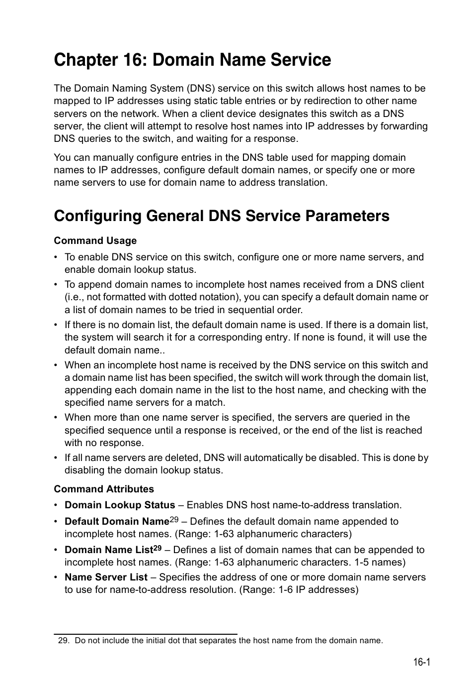 Chapter 16: domain name service, Configuring general dns service parameters, Domain name service | Edge Products ES3528-WDM User Manual | Page 253 / 556