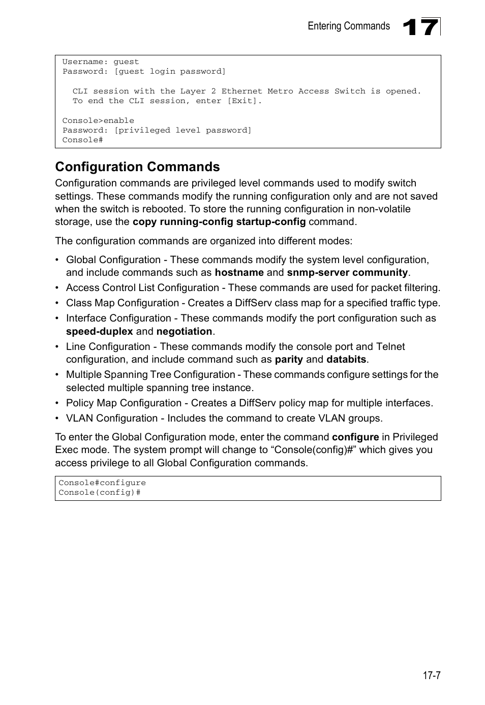 Configuration commands | Edge Products ES3528-WDM User Manual | Page 267 / 556