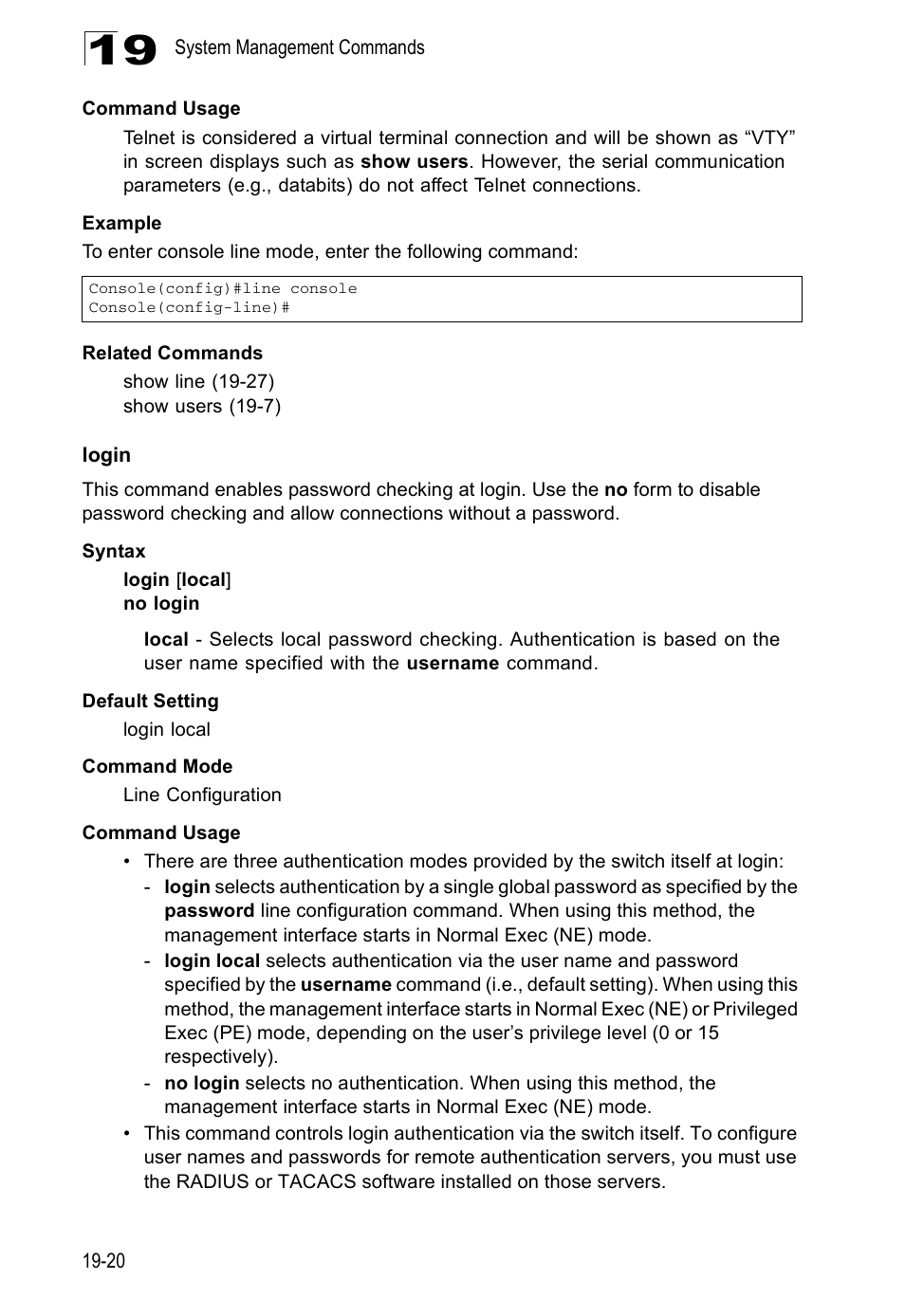 Login, Login 19-20 | Edge Products ES3528-WDM User Manual | Page 298 / 556