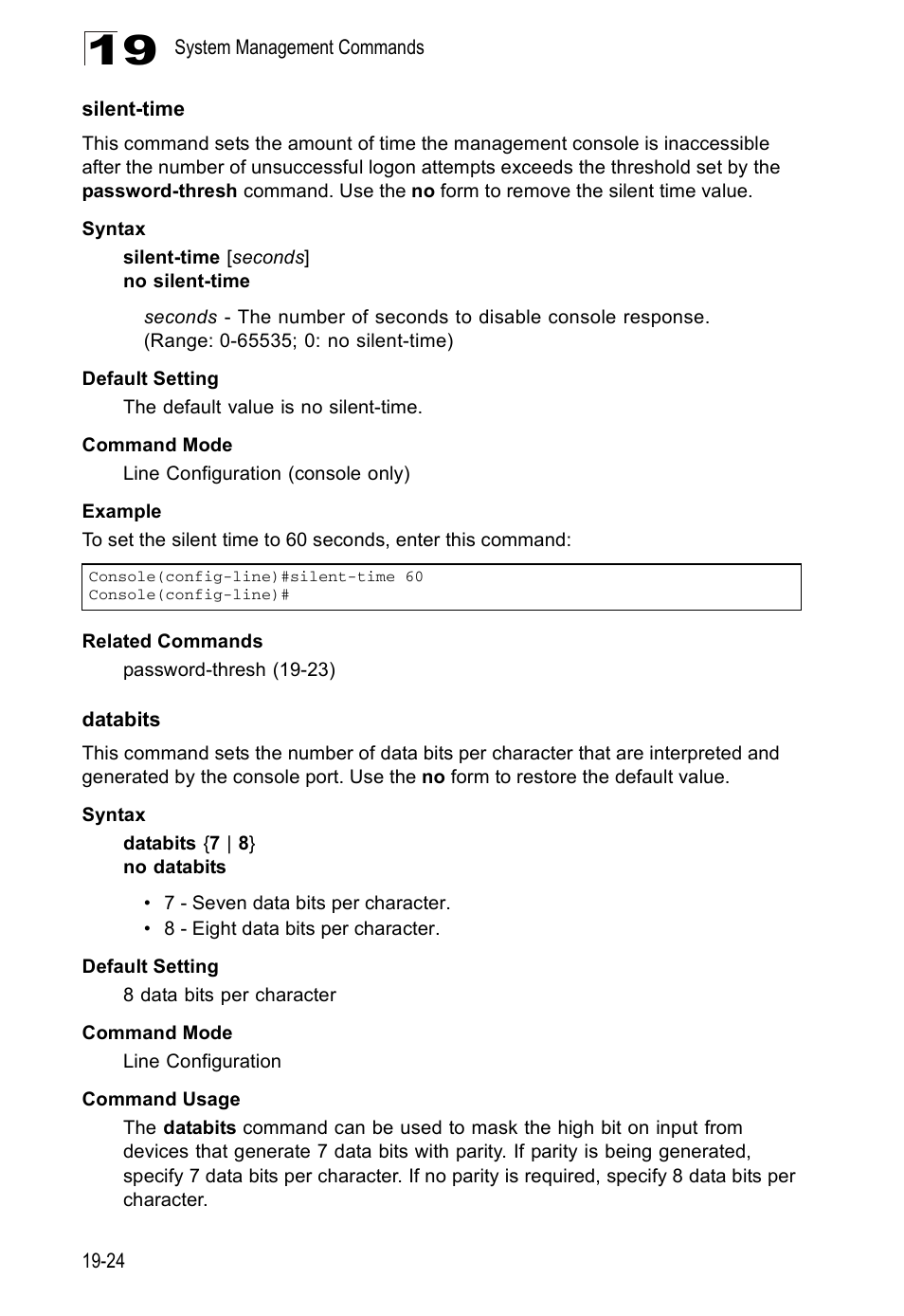 Silent-time, Databits, Silent-time 19-24 databits 19-24 | Edge Products ES3528-WDM User Manual | Page 302 / 556