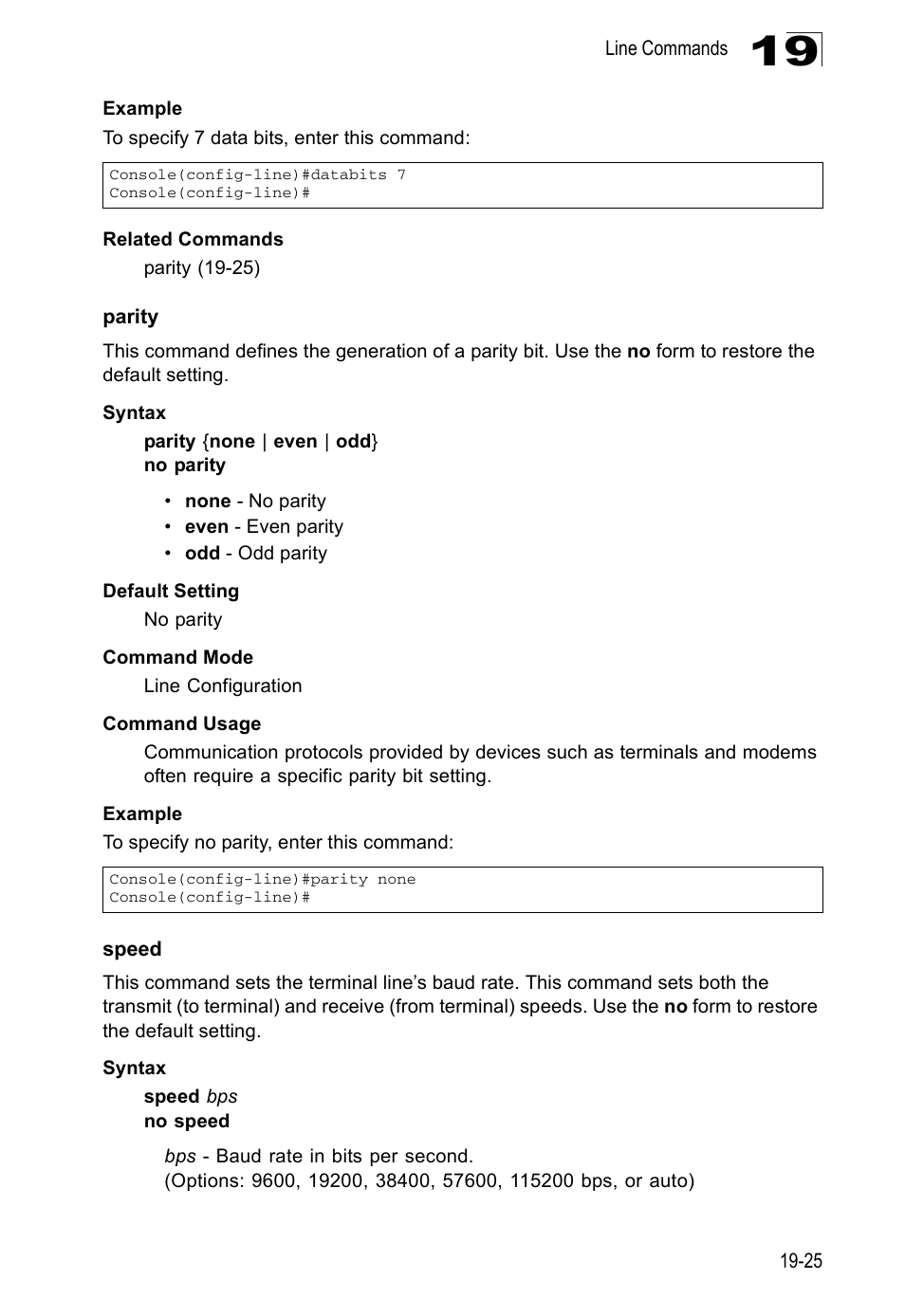 Parity, Speed, Parity 19-25 speed 19-25 | Edge Products ES3528-WDM User Manual | Page 303 / 556
