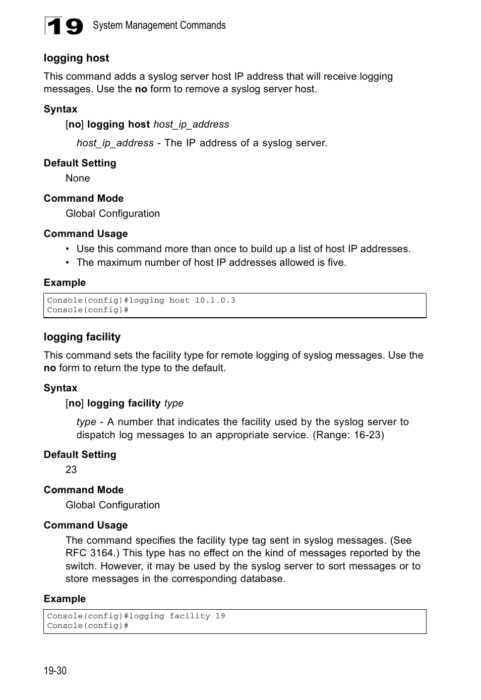 Logging host, Logging facility | Edge Products ES3528-WDM User Manual | Page 308 / 556