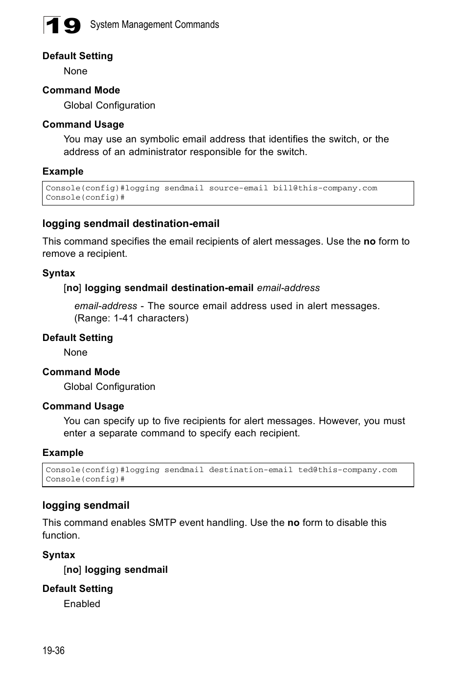 Logging sendmail destination-email, Logging sendmail | Edge Products ES3528-WDM User Manual | Page 314 / 556