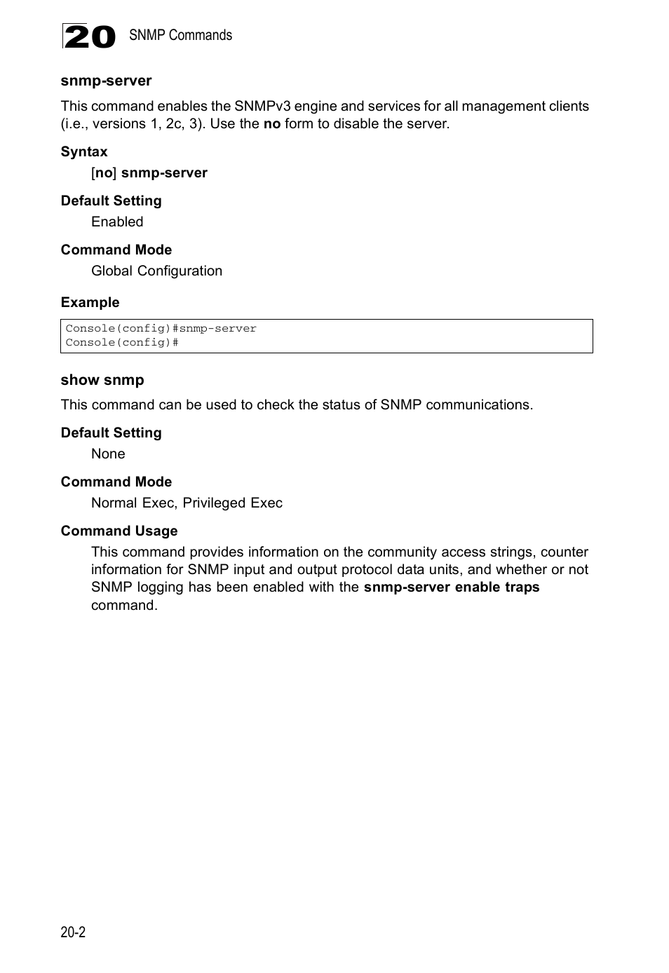 Snmp-server, Show snmp, Snmp-server 20-2 show snmp | Edge Products ES3528-WDM User Manual | Page 322 / 556