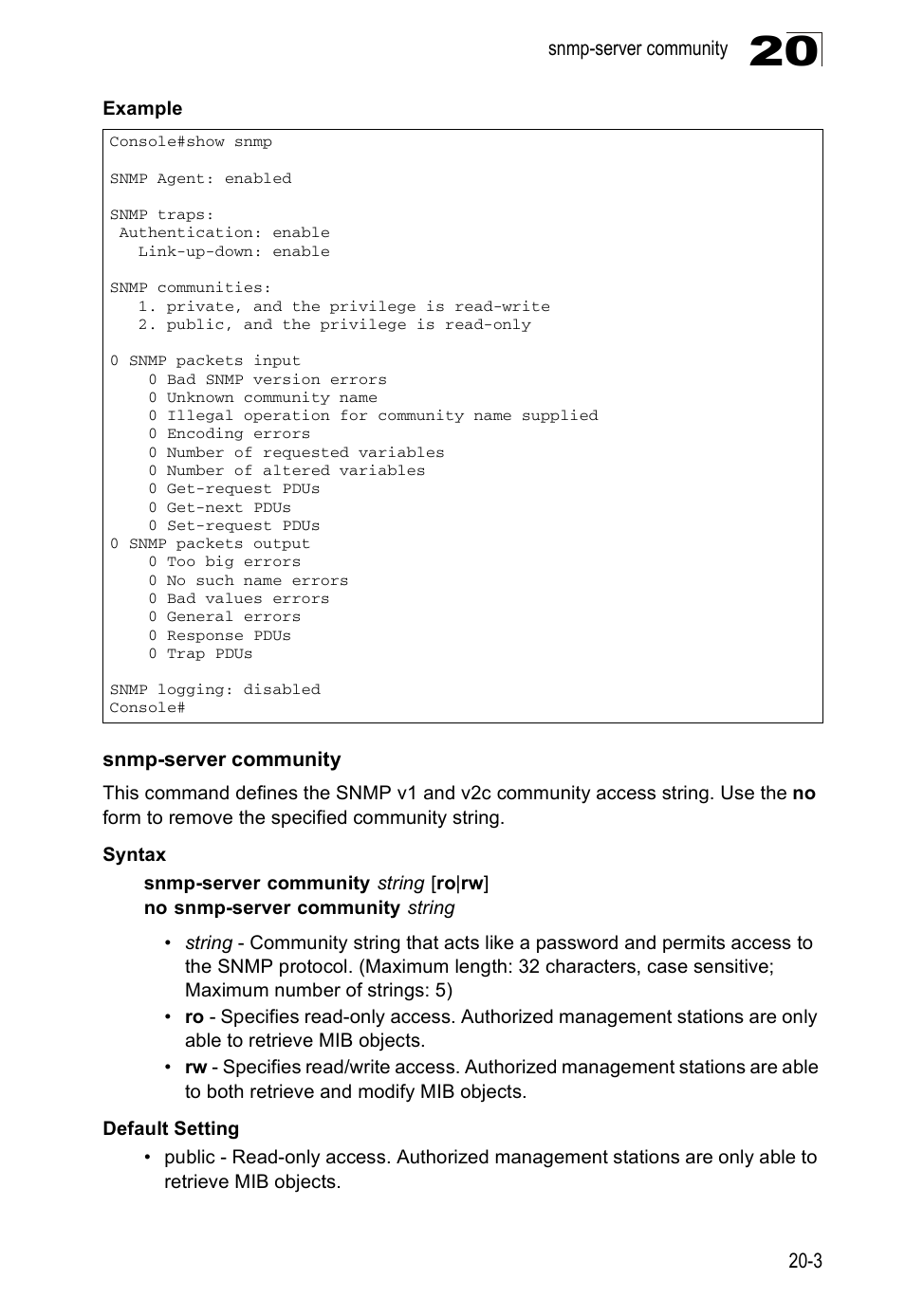 Snmp-server community | Edge Products ES3528-WDM User Manual | Page 323 / 556