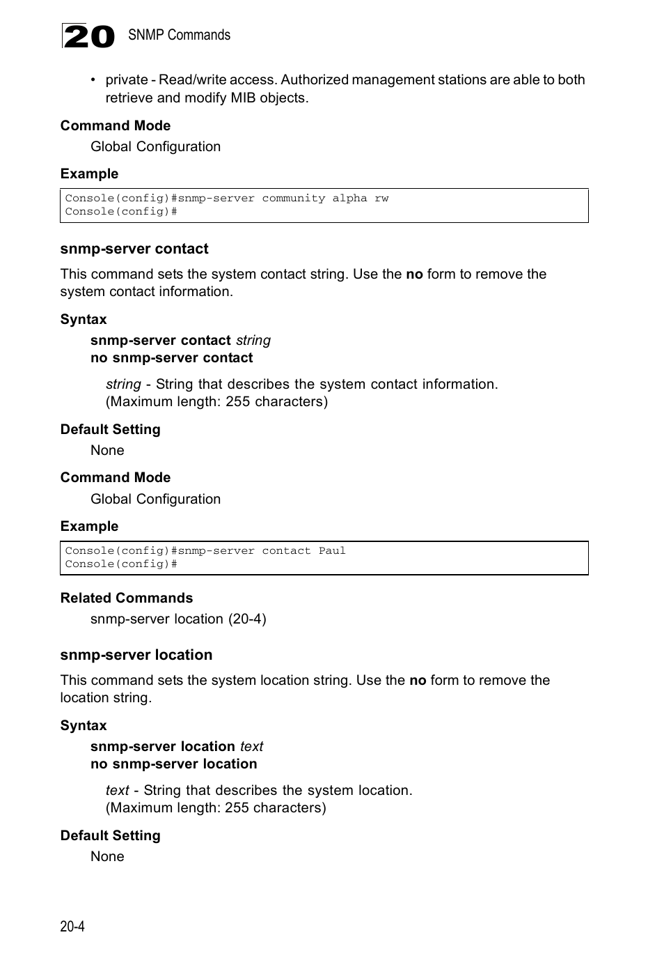 Snmp-server contact, Snmp-server location | Edge Products ES3528-WDM User Manual | Page 324 / 556
