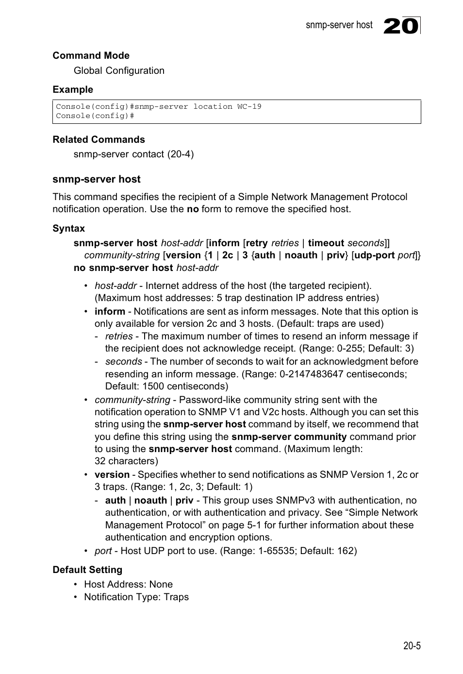 Snmp-server host | Edge Products ES3528-WDM User Manual | Page 325 / 556