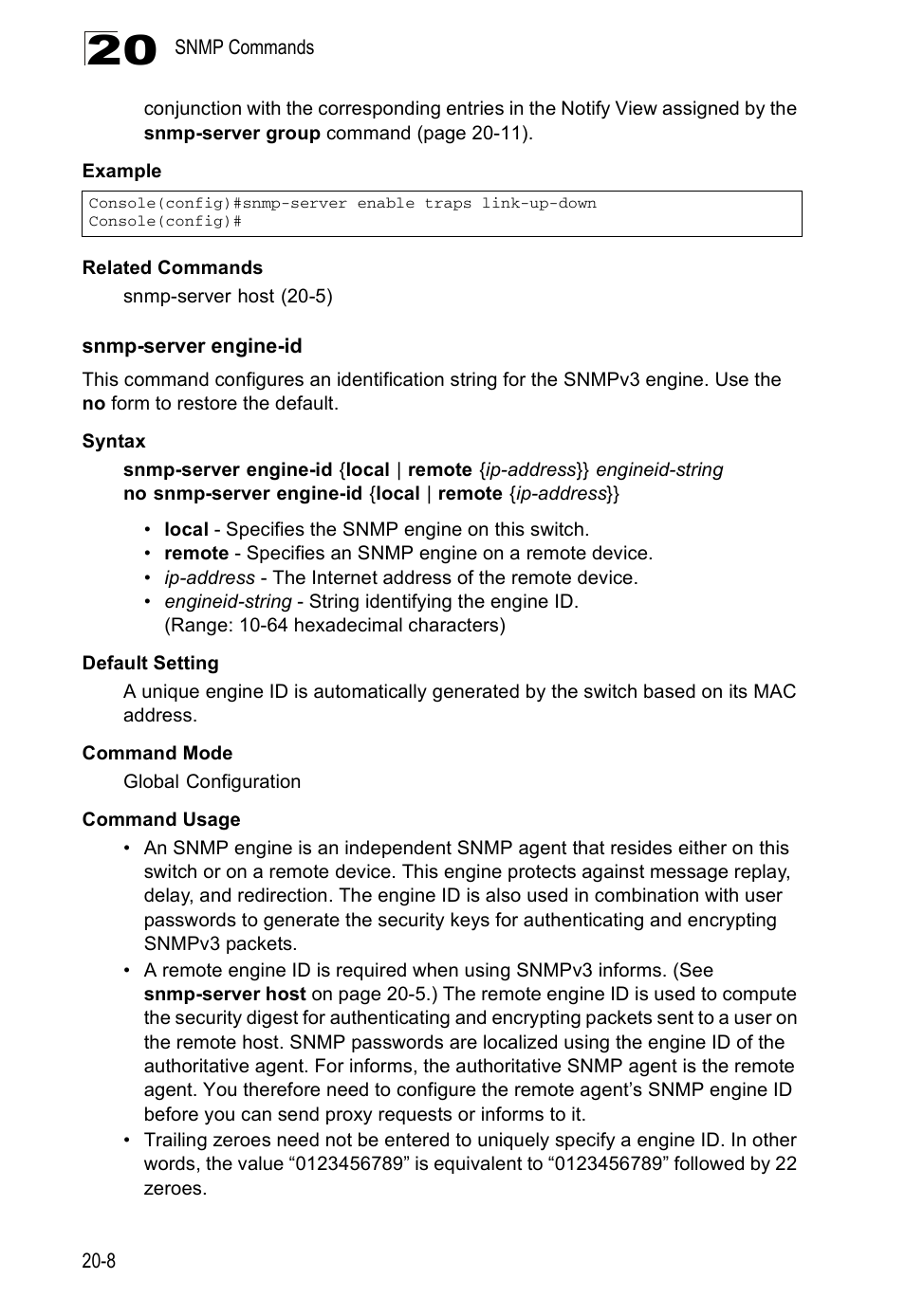 Snmp-server engine-id | Edge Products ES3528-WDM User Manual | Page 328 / 556
