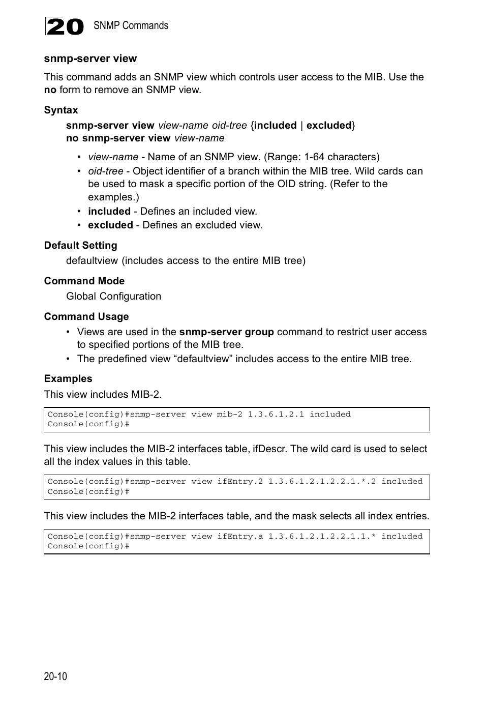 Snmp-server view | Edge Products ES3528-WDM User Manual | Page 330 / 556