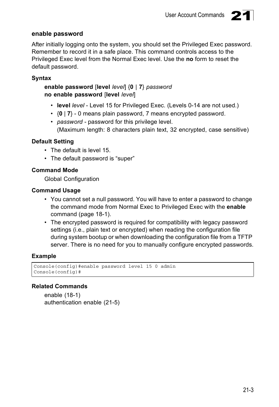 Enable password, Enable password (21-3) | Edge Products ES3528-WDM User Manual | Page 339 / 556