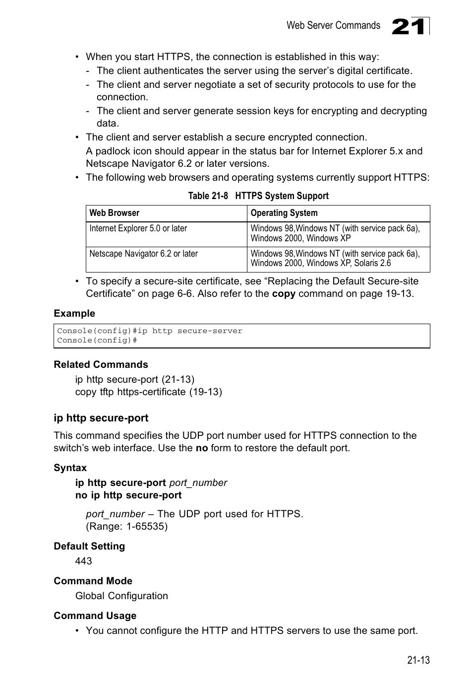 Ip http secure-port, Table 21-8, Https system support | Edge Products ES3528-WDM User Manual | Page 349 / 556