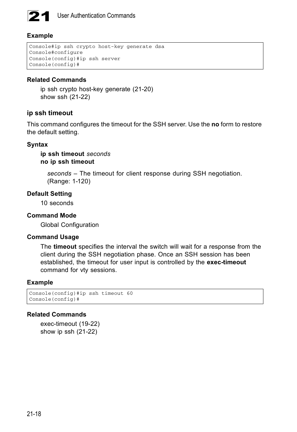 Ip ssh timeout | Edge Products ES3528-WDM User Manual | Page 354 / 556