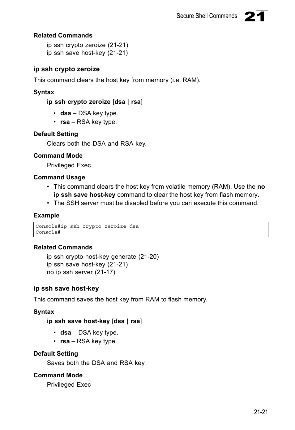 Ip ssh crypto zeroize, Ip ssh save host-key | Edge Products ES3528-WDM User Manual | Page 357 / 556