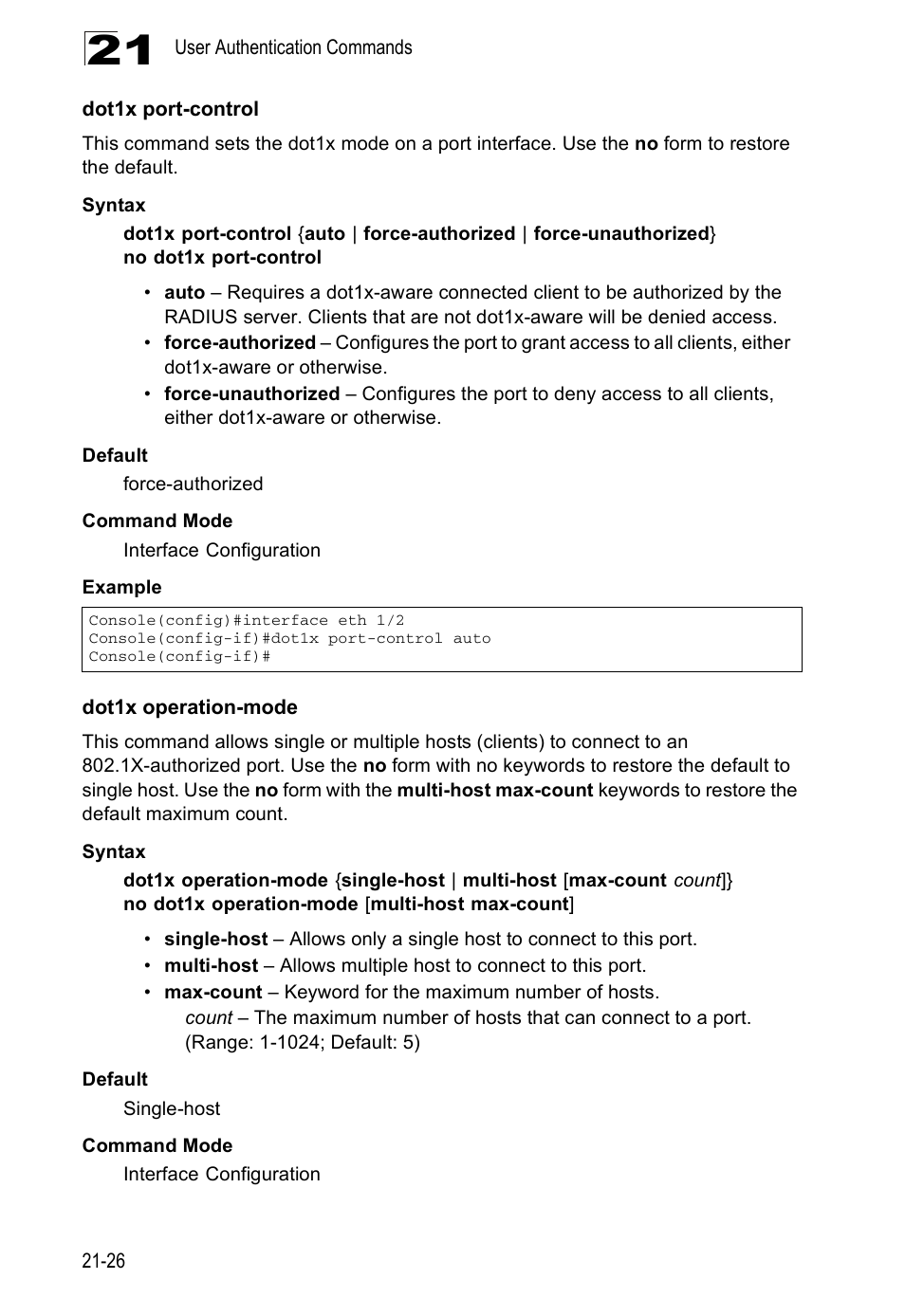 Dot1x port-control, Dot1x operation-mode | Edge Products ES3528-WDM User Manual | Page 362 / 556