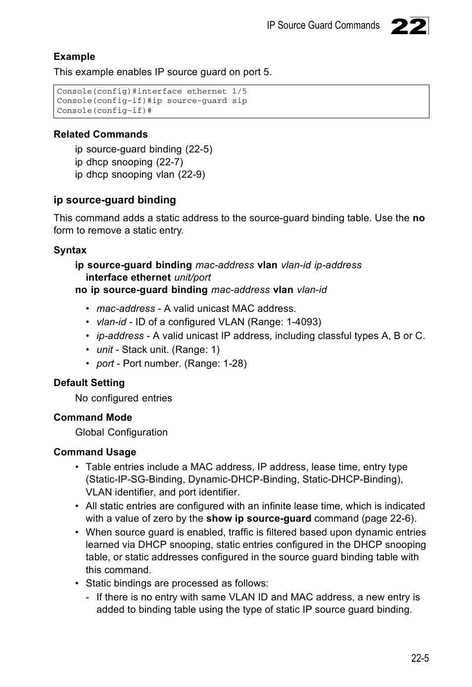Ip source-guard binding, Source-guard binding | Edge Products ES3528-WDM User Manual | Page 375 / 556