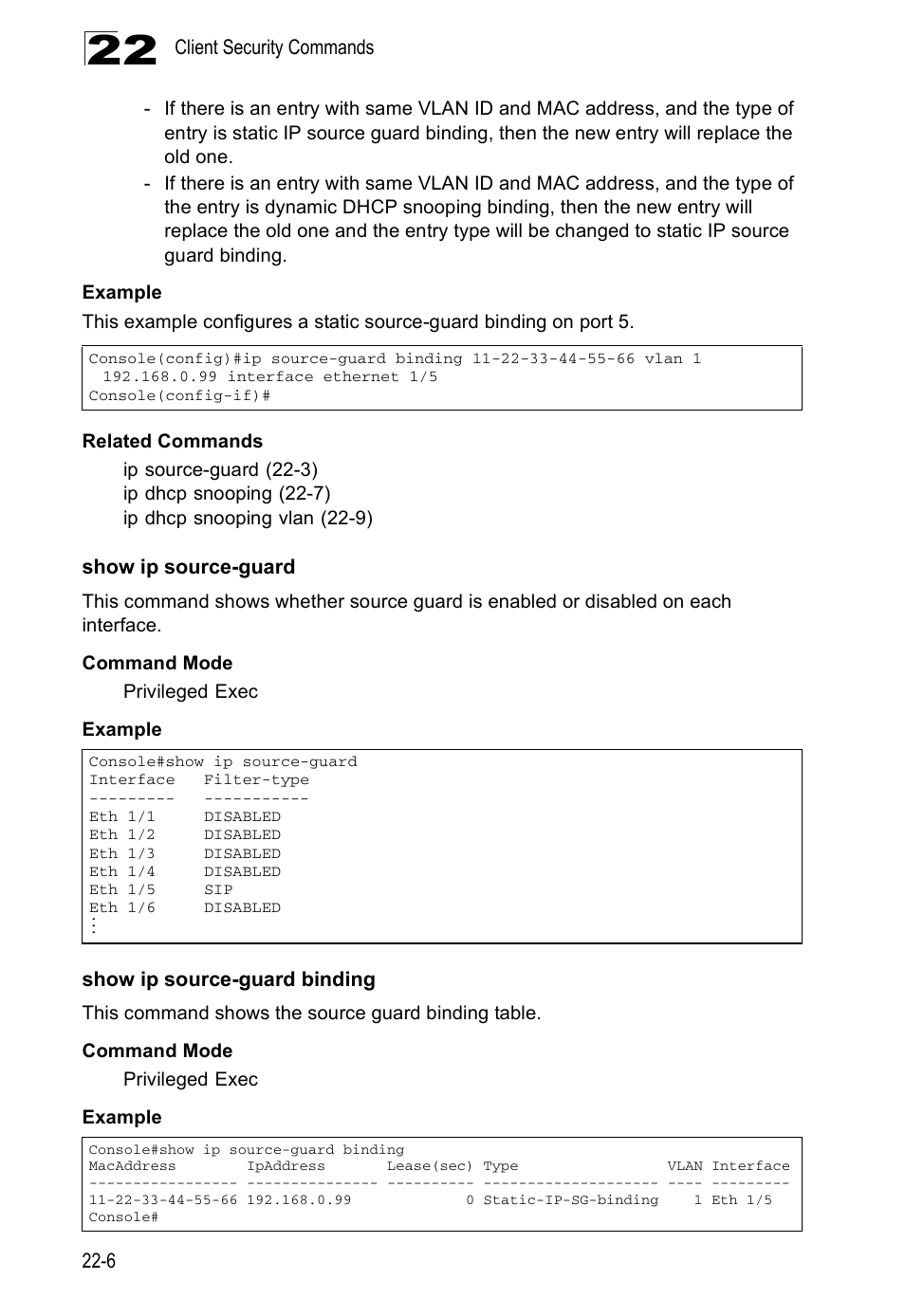 Show ip source-guard, Show ip source-guard binding, Show ip source-guard c | Edge Products ES3528-WDM User Manual | Page 376 / 556