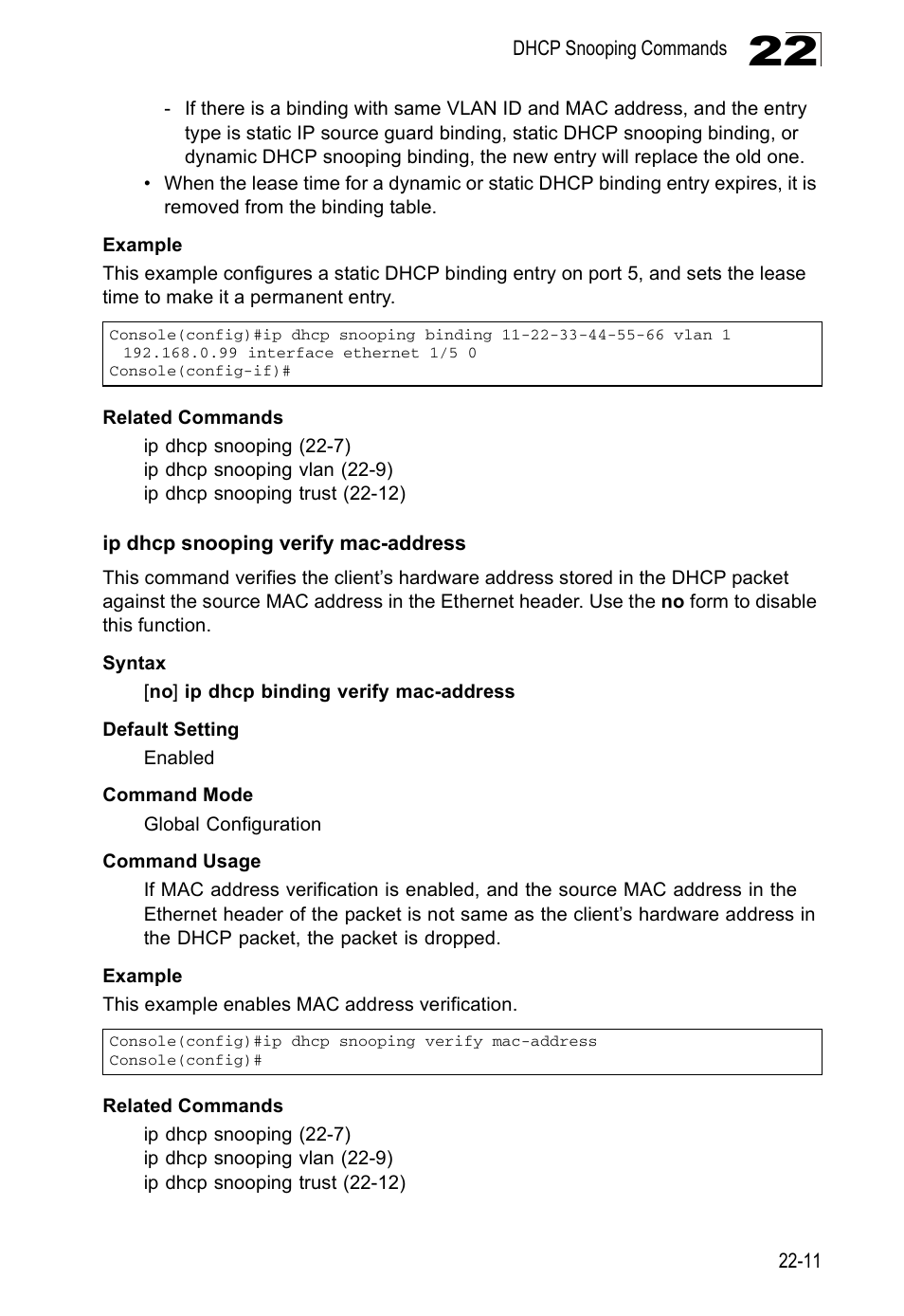 Ip dhcp snooping verify mac-address | Edge Products ES3528-WDM User Manual | Page 381 / 556