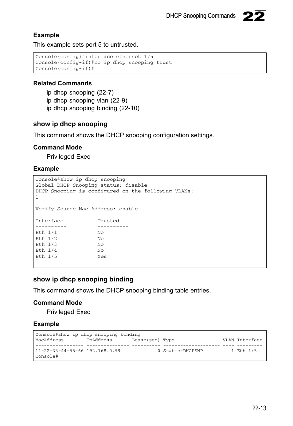 Show ip dhcp snooping, Show ip dhcp snooping binding | Edge Products ES3528-WDM User Manual | Page 383 / 556