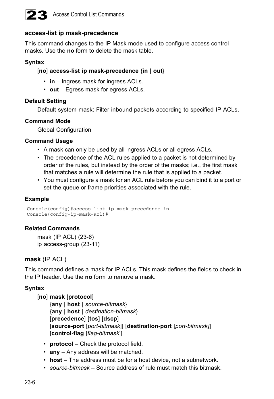 Access-list ip mask-precedence, Mask (ip acl) | Edge Products ES3528-WDM User Manual | Page 390 / 556