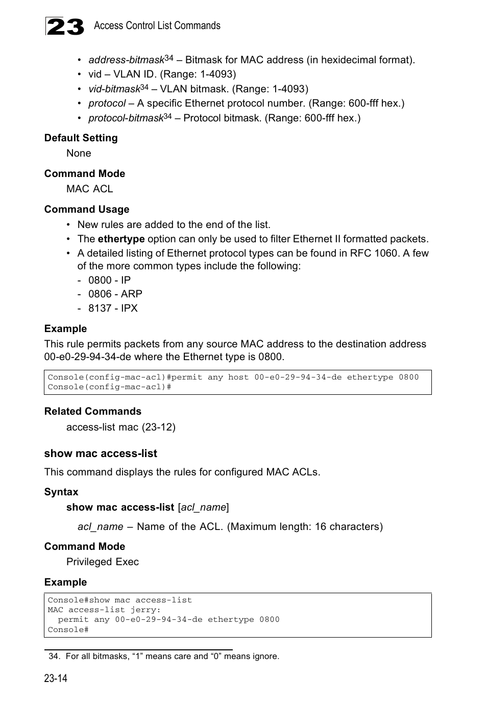 Show mac access-list | Edge Products ES3528-WDM User Manual | Page 398 / 556