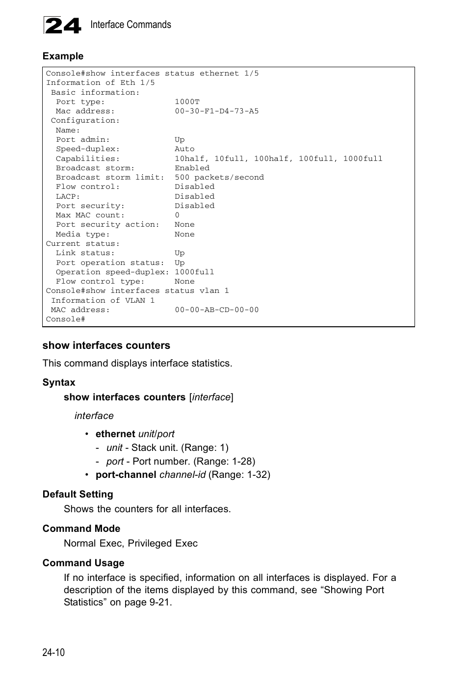 Show interfaces counters | Edge Products ES3528-WDM User Manual | Page 414 / 556