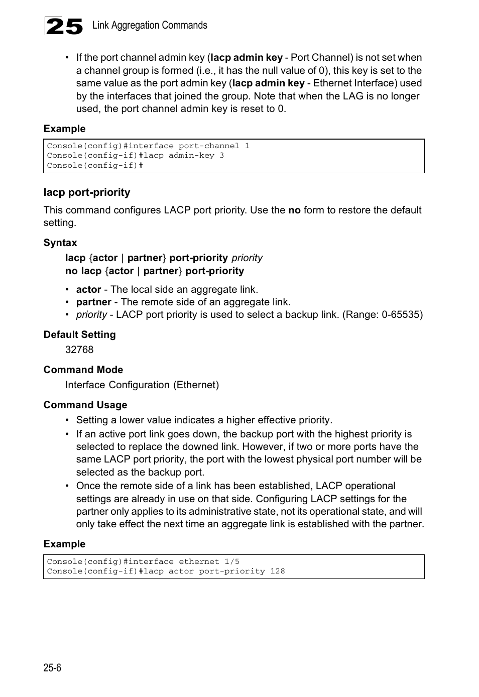 Lacp port-priority | Edge Products ES3528-WDM User Manual | Page 422 / 556