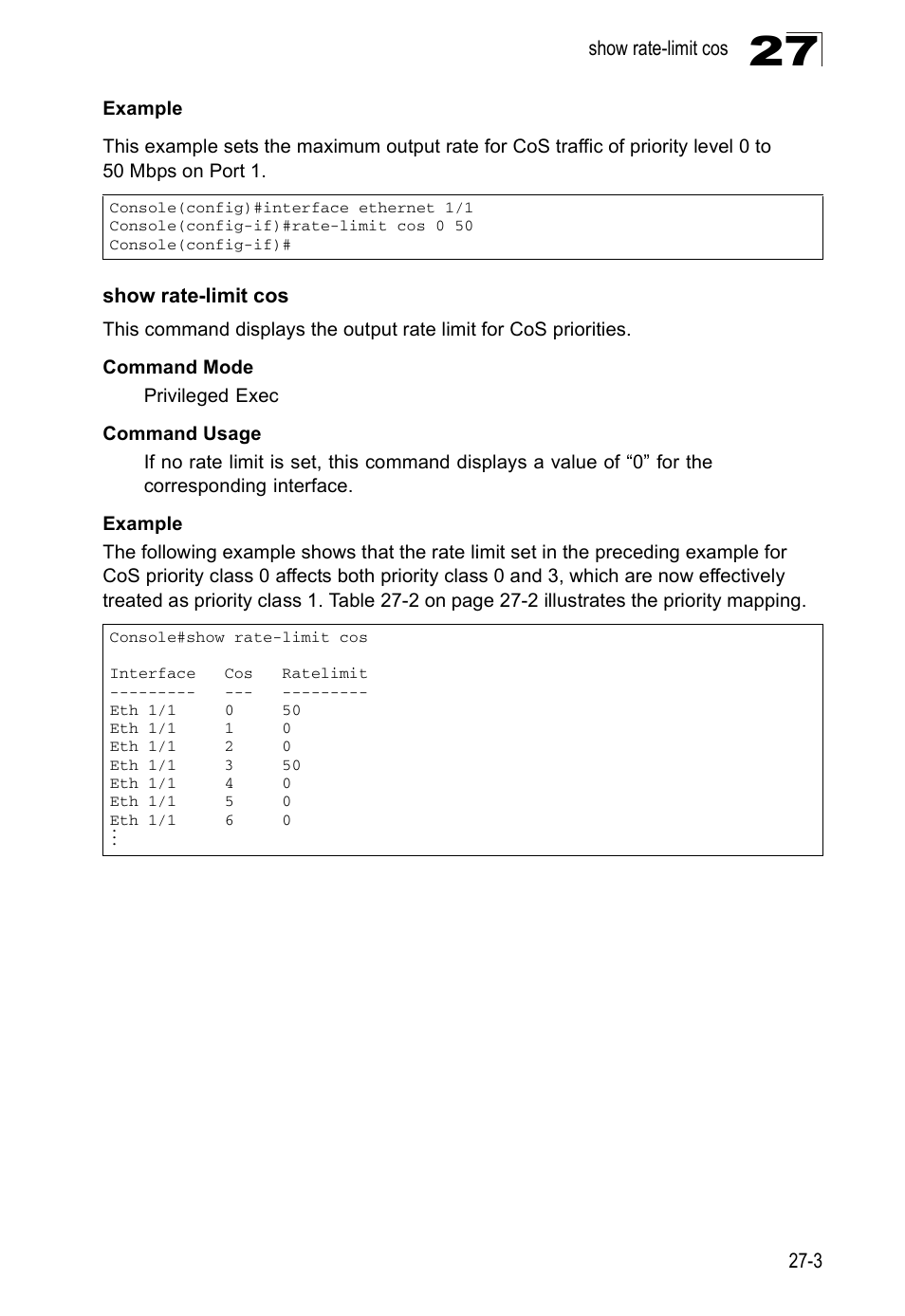 Show rate-limit cos | Edge Products ES3528-WDM User Manual | Page 431 / 556