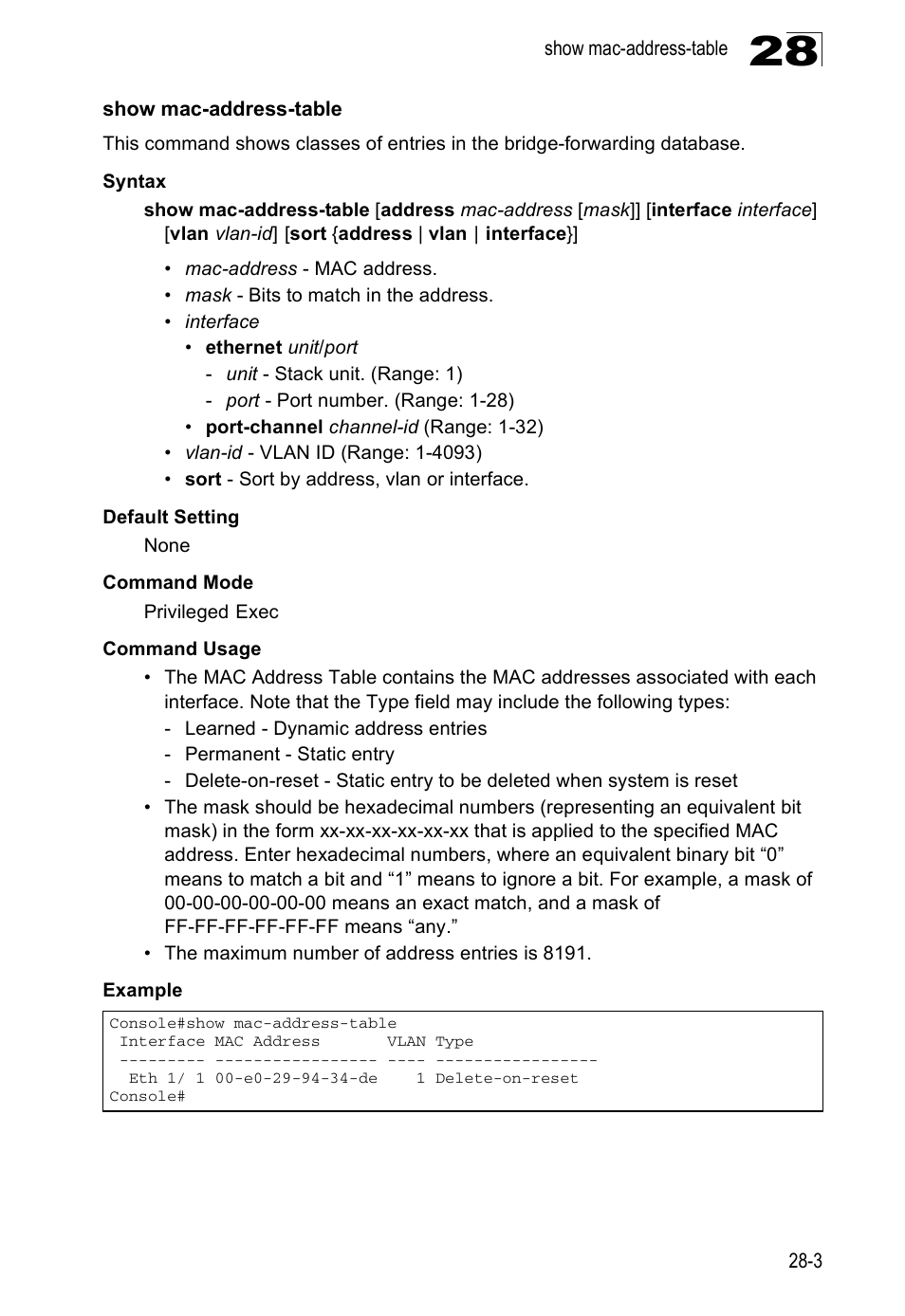 Show mac-address-table | Edge Products ES3528-WDM User Manual | Page 435 / 556