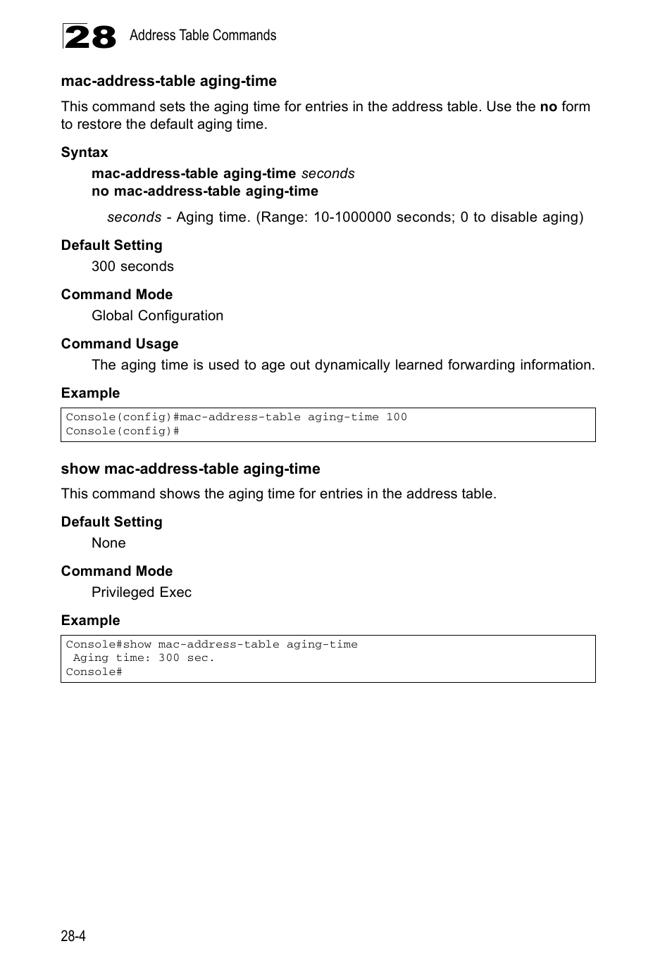 Mac-address-table aging-time, Show mac-address-table aging-time | Edge Products ES3528-WDM User Manual | Page 436 / 556